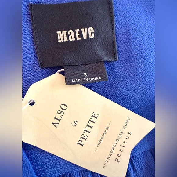 Anthropologie Maeve Blue Taryn Crepe‎ Shift 3/4 Sleeve Dress Pockets - Size 8 - Picture 4 of 5